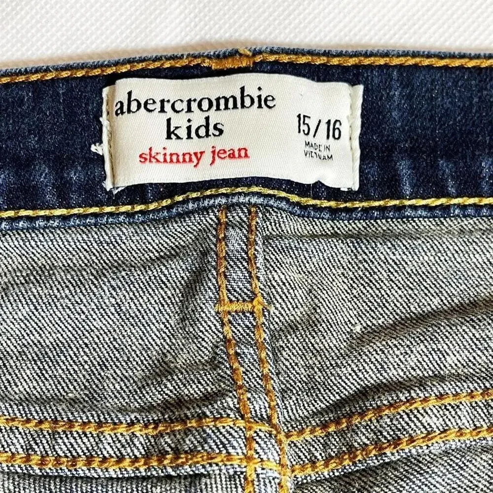 Abercrombie Kid's Mid Rise Dark Wash Soft Skinny Blue Denim Jeans Size 15‎ / 16